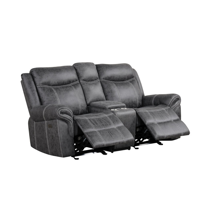 Causeuse à mouvement électrique en microfibre gris foncé avec fonction USB