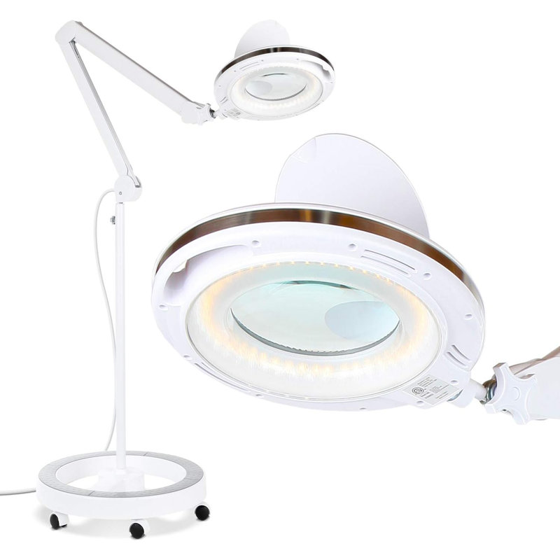 Magnifying Floor Lamp With Dimmable Led Light, 6-Wheel Rolling Base, And Hands-Free Design For Crafts, Sewing, And Professional Tasks