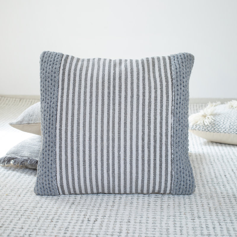 Gray and Ivory Striped Textured Cotton Throw Pillow Set