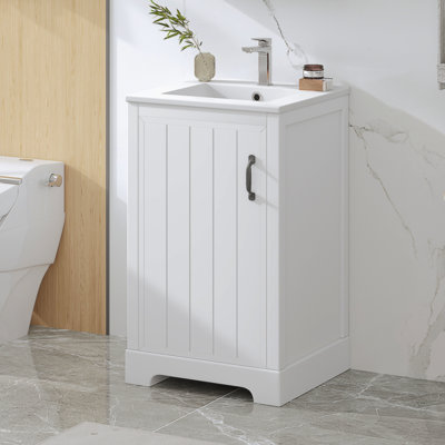 Meuble-lavabo de salle de bain avec lavabo, armoire de salle de bain avec porte à fermeture douce, support de rangement et tablette réglable