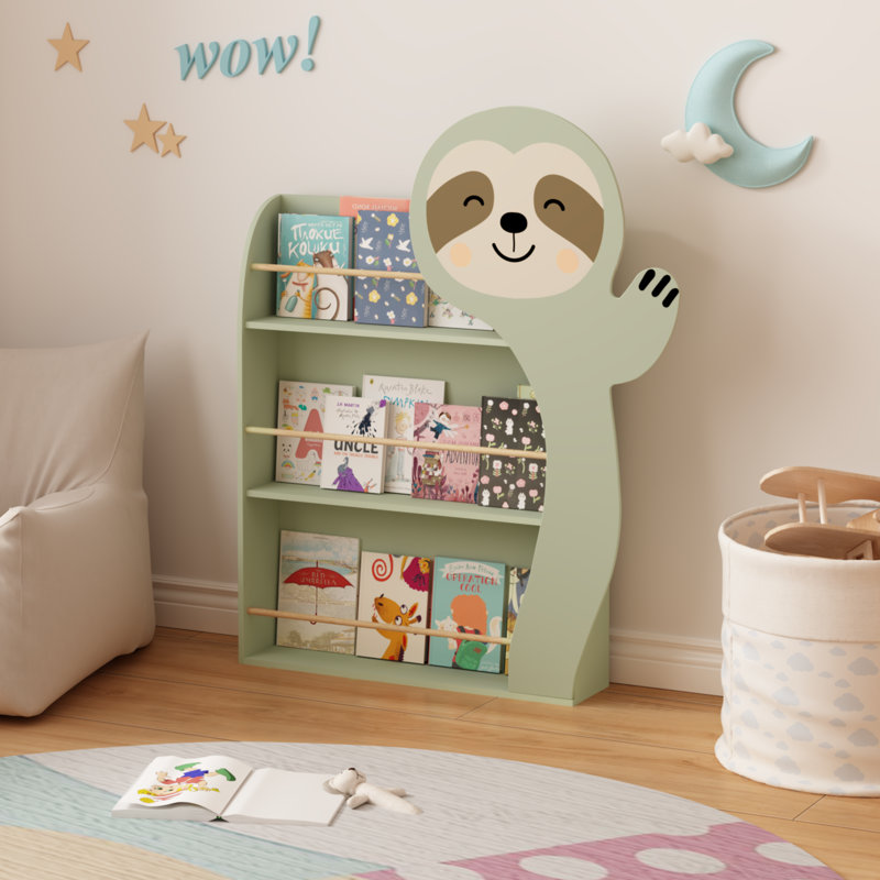 Bibliothèques en bois peu encombrantes, rangement pour chambre de bébé moderne avec un joli motif paresseux