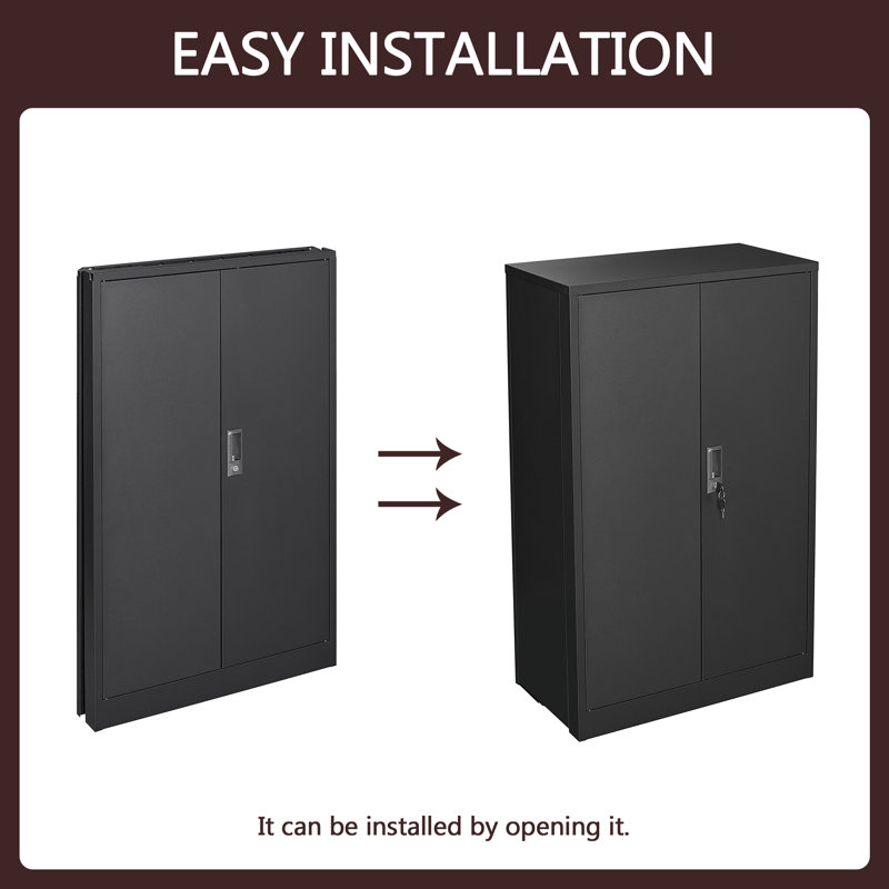25.6'' Wide 2 - Shelf Storage Cabinet, Black