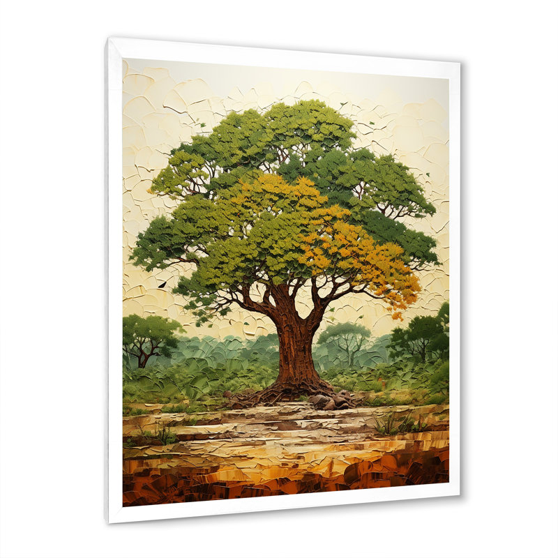 Arbre vert majestueux vert Baobab III - arbre, art mural africain, Cadre photo blanc, H 32 po x l 16 po x P 1 po