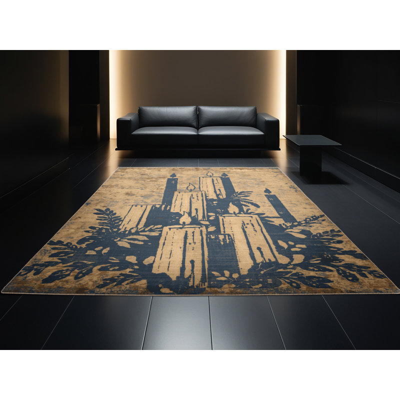 Machine Washable Dyal Hanukkah Modern & Contemporary Abstract Rug in Brown – Beige Binding, 5x7