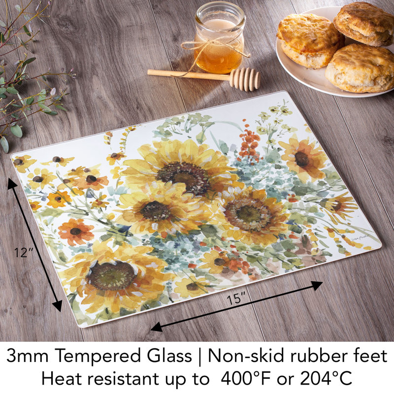 Sunflower Tempered Glass Rectangular Cutting Board 15" x 12"