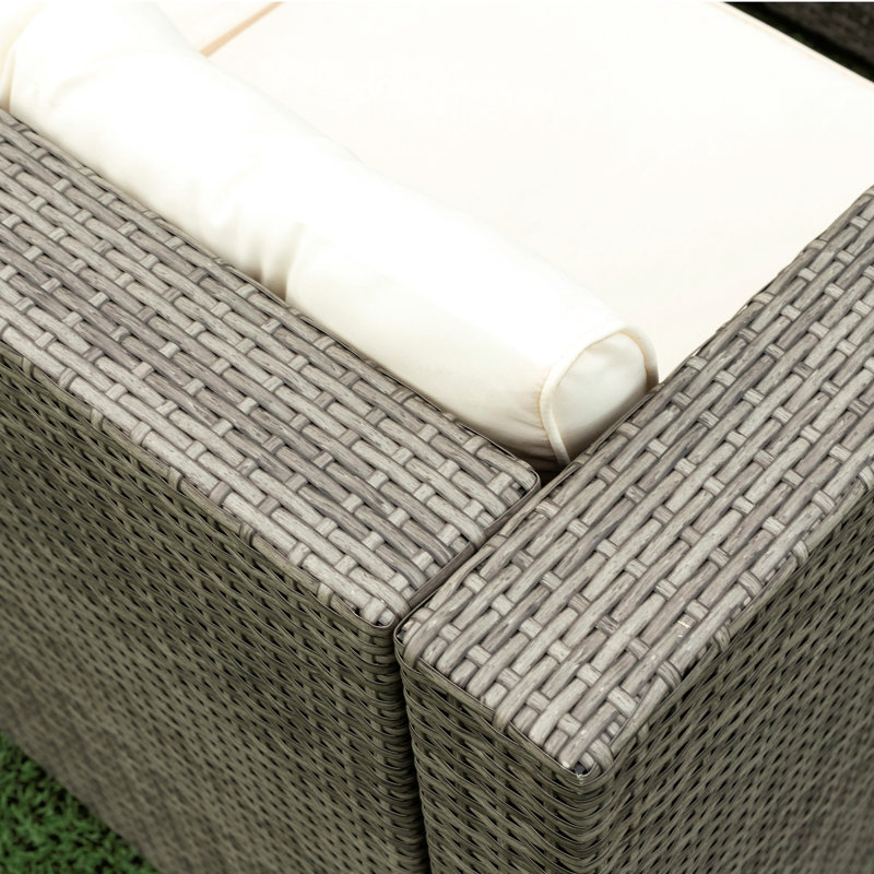Ensemble de canapé modulaire d'extérieur en rotin et osier 4 pièces avec boîte de rangement, Beige, Gris