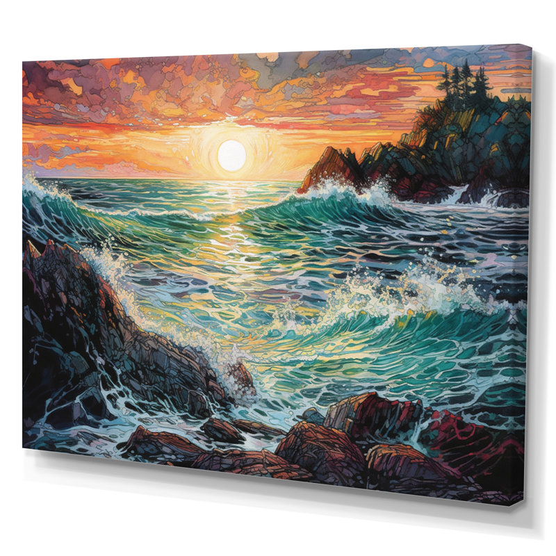 «Green Sunset At The Beach III», reproduction d'art sur toile, H 12 po x l 20 po x P 1 po, Toile tendue