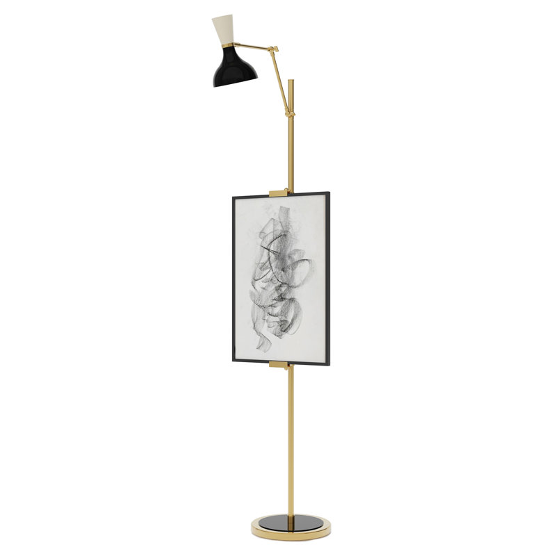 Lampe sur pied Clare, Laiton moderne, Obsidienne / os