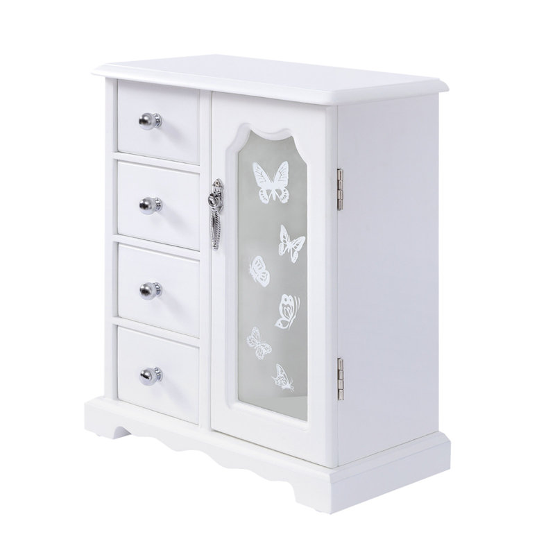 Jewelry Box with Mirror, White