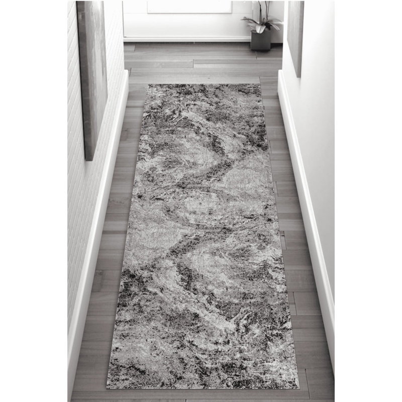 2' X 8' Grey Abstract Area Rug