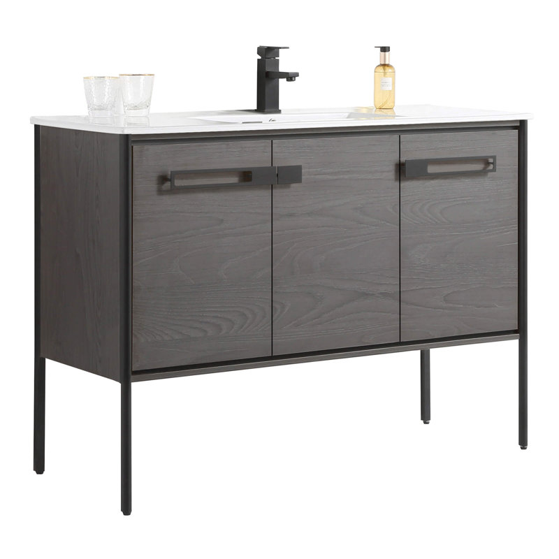 48" Single Bathroom Vanity, Matte Black, Black Coal Oak