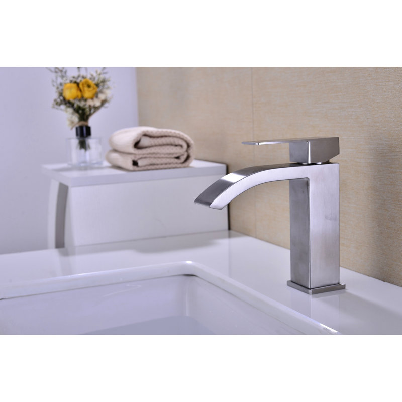 Single Handle Waterfall Bathroom Sink Faucet In Brushed Nickel - Rectangular Spout Creates Heavenly Effect Corrosion And Quality Finish Material For Plating Extra Large Forms Magnificent Outlet