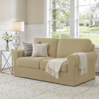 Housses de canapé extensibles antidérapantes à pièces multiples, housses de canapé lavables en jacquard doux, protecteur de mobilier à ajustement universel pour une utilisation quotidienne avec les animaux de compagnie et les enfants (causeuse, sable)