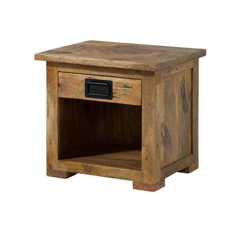 Railway 50cm W Solid Wood Bedside Table, Light Brown
