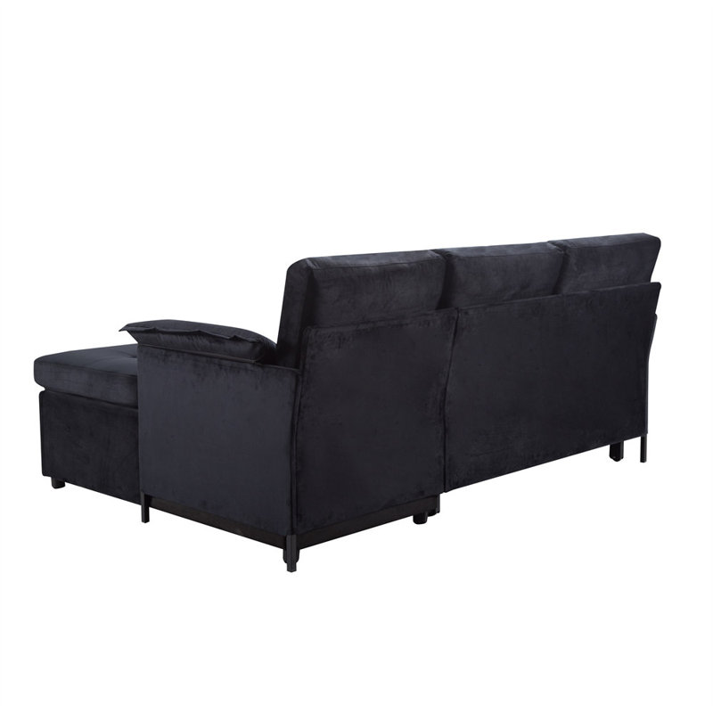 77.6” Reversible Sectional Sleeper Sofa, Black Velvet