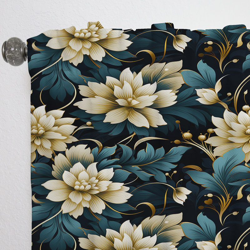 Opulence de fleur de damas noire et beige II - rideau damassé - obscurcissant velours - 1 panneau, L 52 po x L 95 po