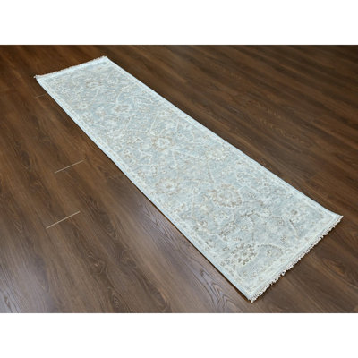 2'5"x8'4" Oyster Gray, Oushak Design, Supple Collection, Tone On Tone, Hand Knotted, Pure Wool, Plush and Lush, Runner, Oriental Rug