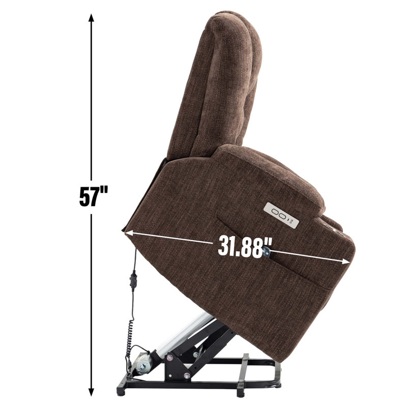 Power Lift Heavy Duty Motion Mechanism Recliner Chair with USB and Type C Ports, 2 Steel Cup Holders, Massage & Heat for Elderly