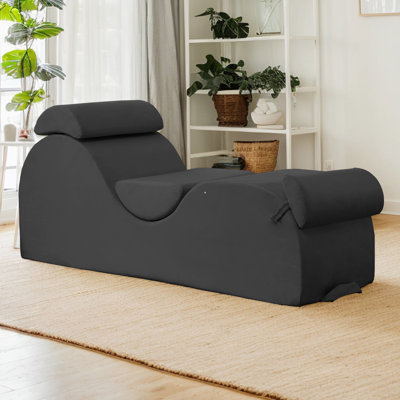 Sleek Chaise Lounge Chair For Yoga Exercise, Curved Yoga Lounger Sofa For Adults Indoor, With Headrest/waist Cushion/movable Footrest/side Pockets/no by Ebern Designs