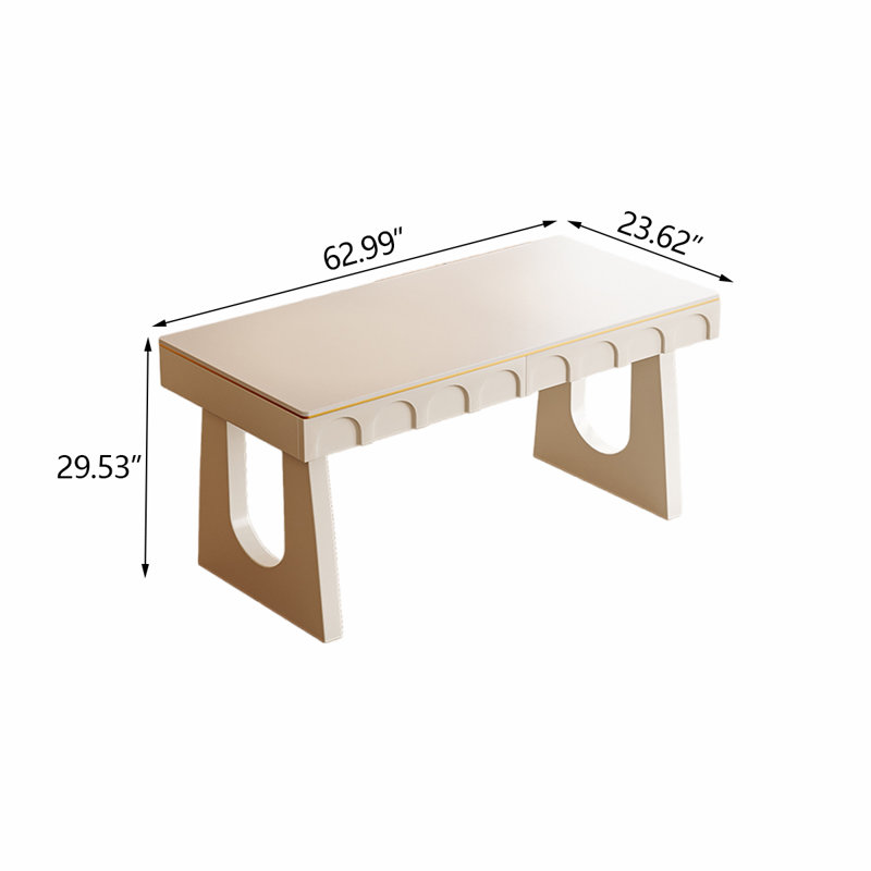 Cream White Rectangle Sintered Stone Writing Desk, 29.53" H x 62.99" W x 23.62" D