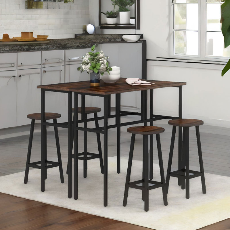 6PC Industrial Dining Table And Stools Set Grey, Brown, Brown/Black