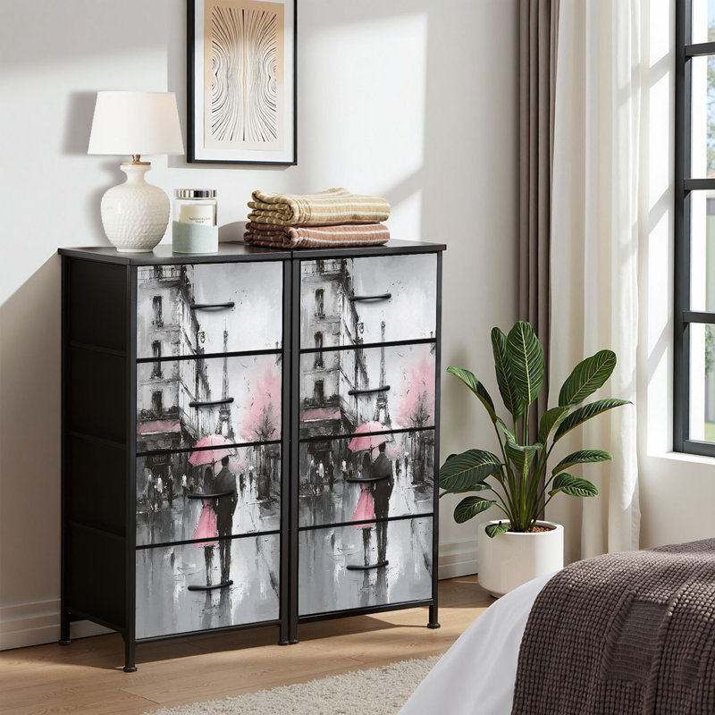 4 Drawer Dresser for Bedroom, Narrow Chest of Drawers, Wooden Top and Study Iron Frame 18"x37.5"-(WxH)