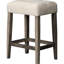 Table de bar 3 pièces : Bois massif avec rangement intégré, 2 tabourets rembourrés en lin mélangé, style transitionnel, pour coin repas, prise électrique, beige, repas en famille