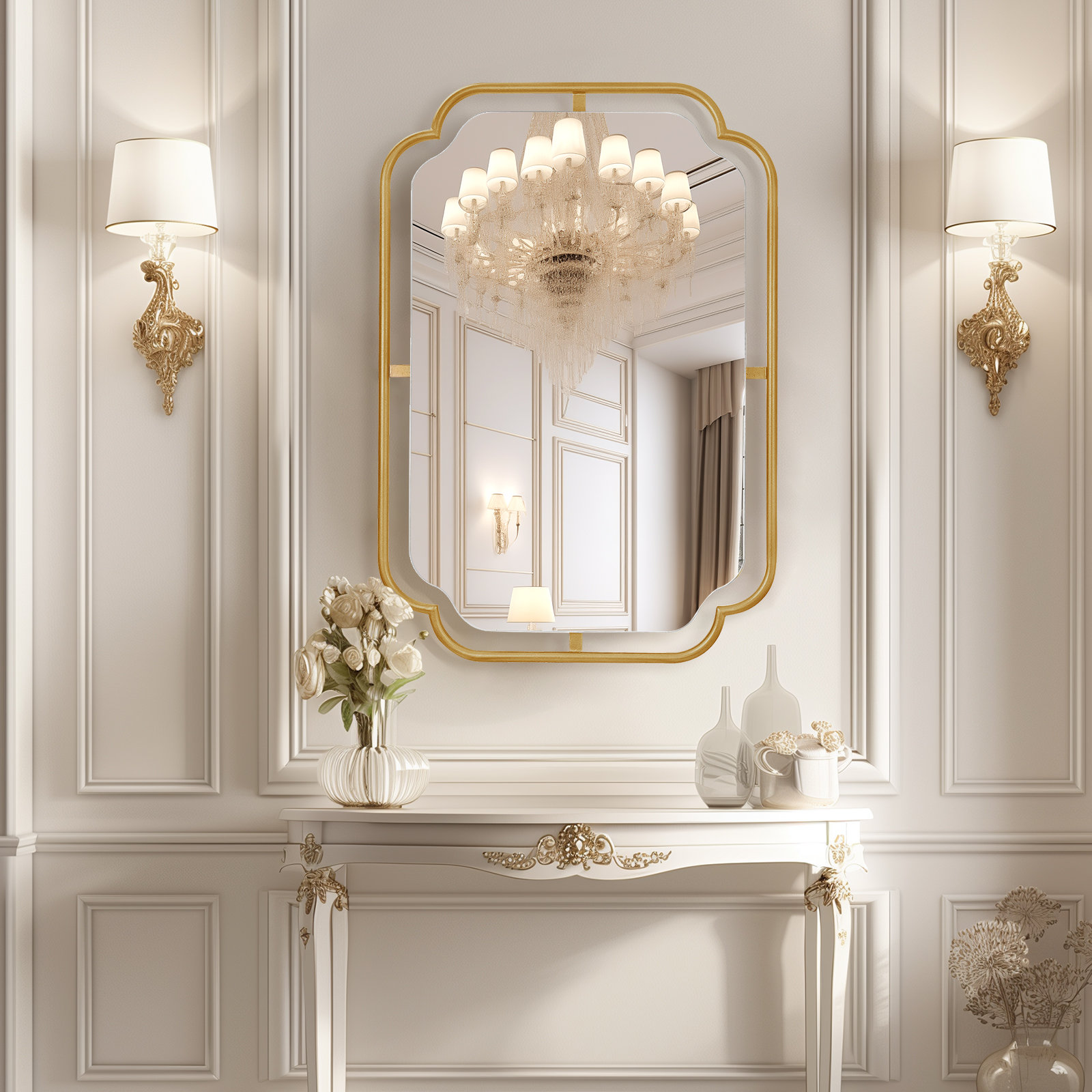 Mercer41 Gold Wall Accent Mirror for Bathroom with Metal Frame ...