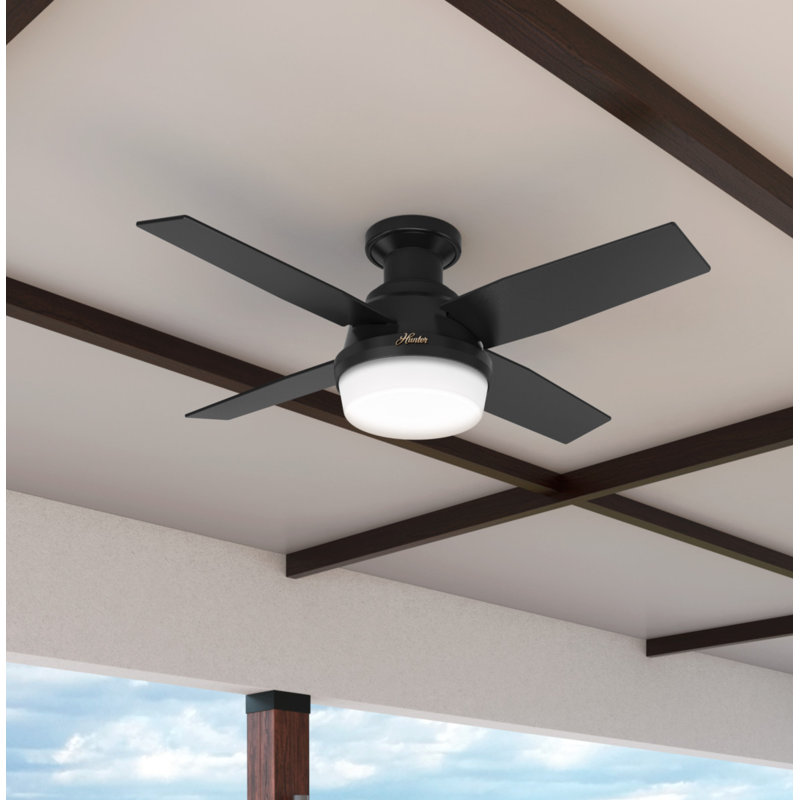 44" Dempsey 4 - Blade Outdoor Flush Mount Ceiling Fan with Light Kit Included, Matte Black
