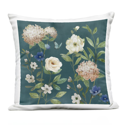 Bright Garden Blooms on Green Design by Nan Outdoor Printed Pillow