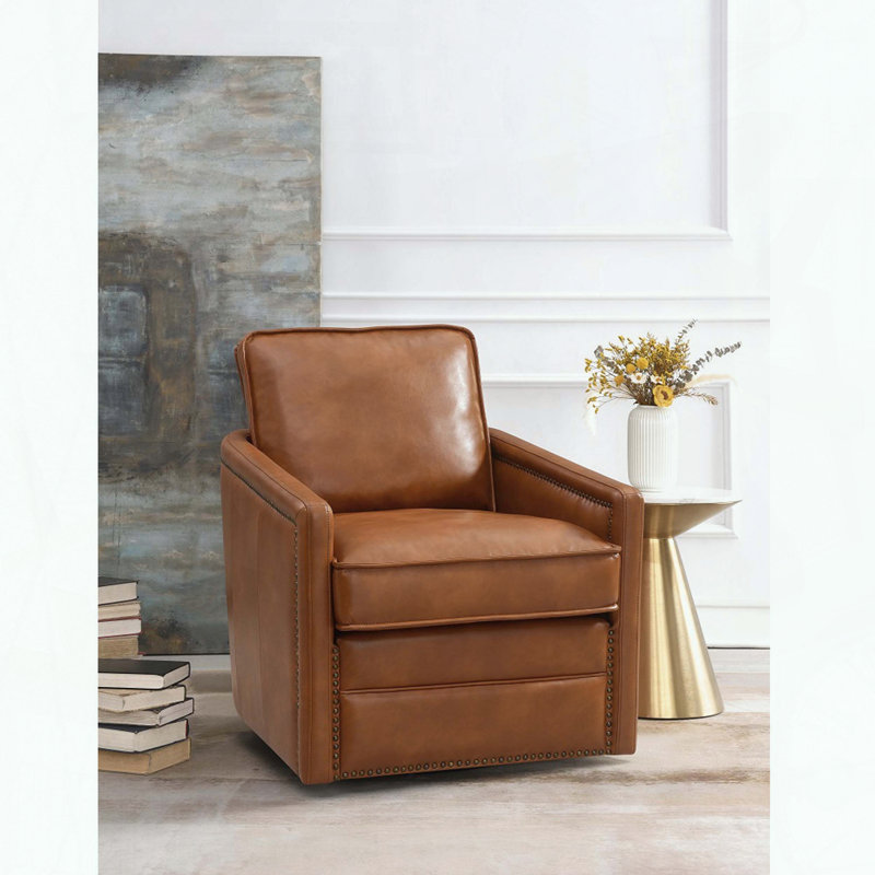 Fauteuil d'appoint pivotant brun avec coussins réglables