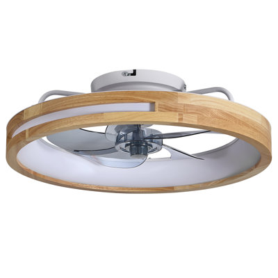20 Inchs Ceiling Fans with Lights and Remote Low Profile Flush Mount Ceiling Fan with Light,3000-6000K LED Fan Lighting 6 Speed Reversible Quiet Wooden Small Fans and Light for Bedroom Kitchen