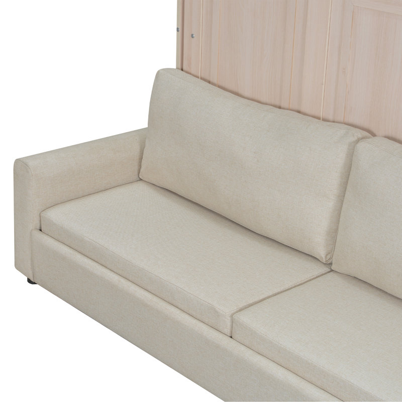 Queen Size Murphy Bed with Sofa and LED, Beige