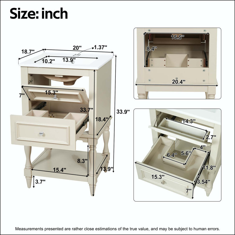 Meuble-lavabo 24 po avec tiroirs et tablette Retro Palace, L 20 po
