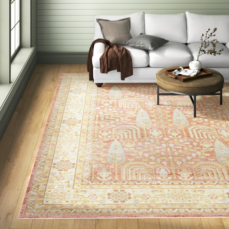 Foxley Oriental Machine Made Power Loom Polyester Area Rug in Pink/Beige, Rectangle 4' x 6'