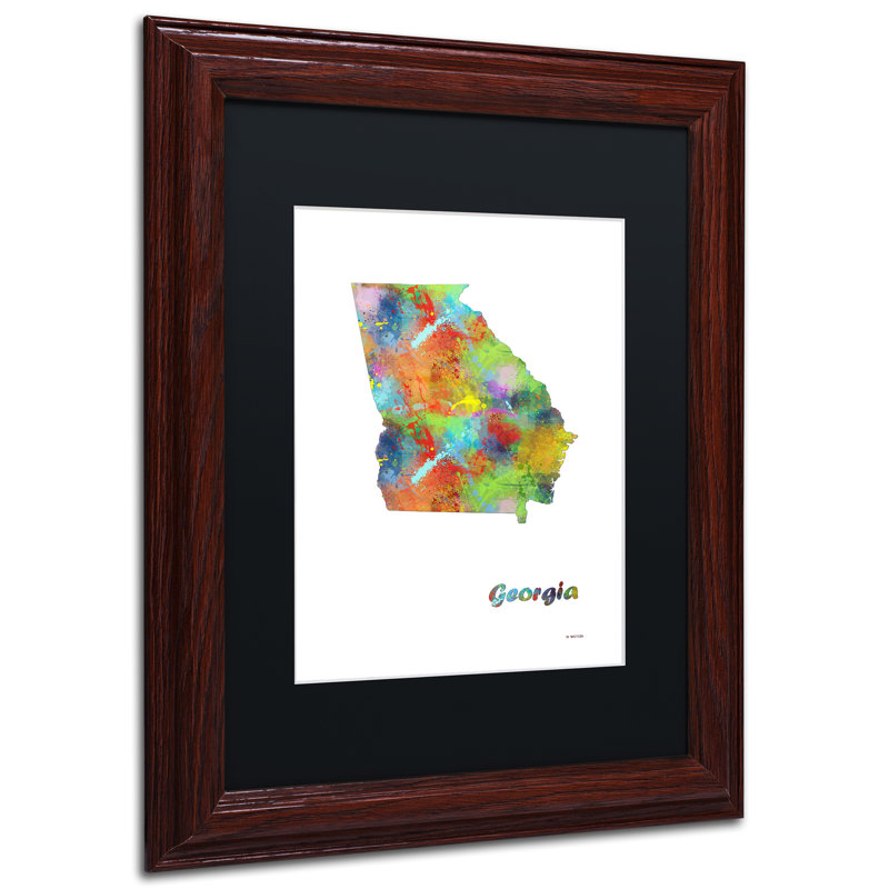 « georgia state map-1 », impression encadrée à l’image, H 20 po x l 16 po x P 0,5 po, Noir
