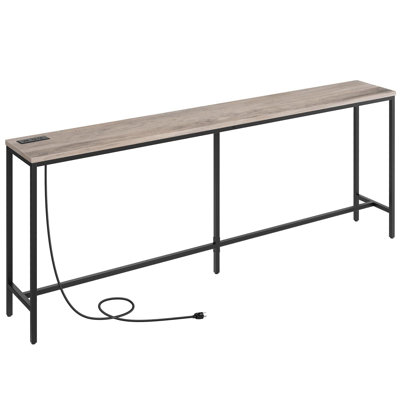 Industrial Console Table With Built-In Power Outlet & USB Ports, Narrow Sofa Table For Behind Couch, Multi-Functional Entryway Table For Living Room, Hallway, And Foyer