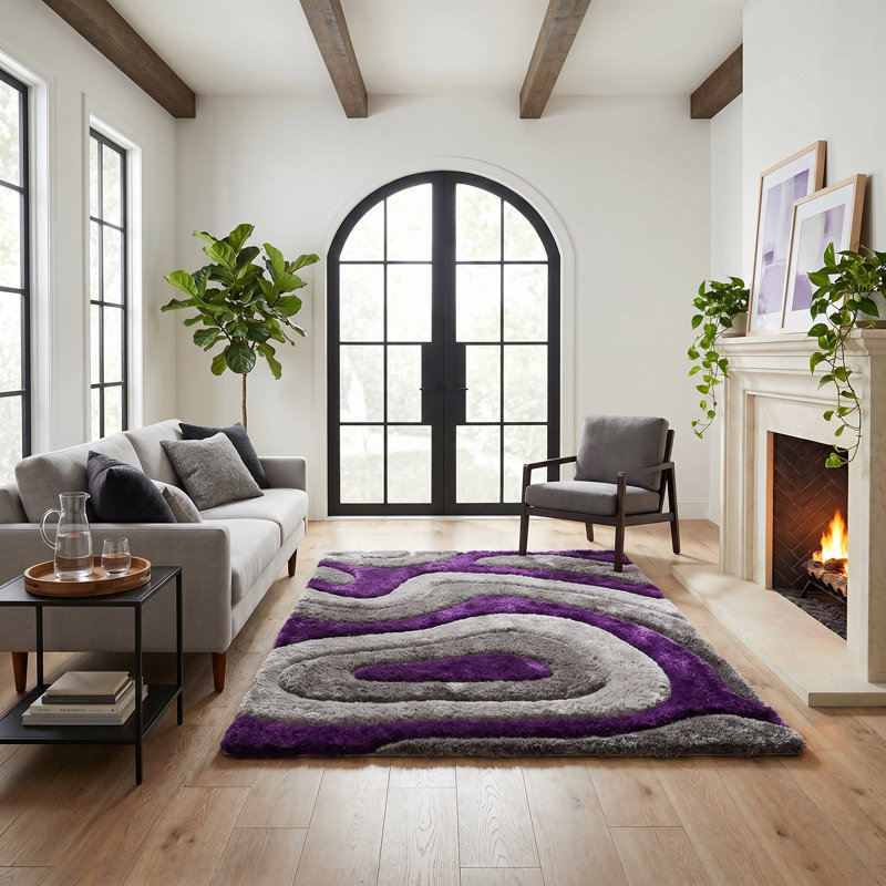 Thionville Shag Purple/Grey Shag Area Rug, Rectangle 5' x 7'