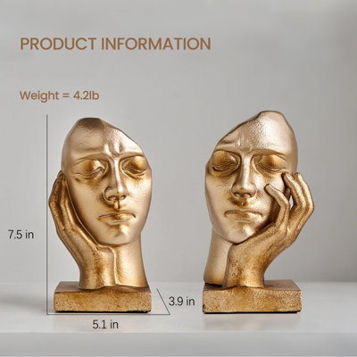 Vintage Thinker Book Ends For Shelves, Decorative Gold Bookends, Heavy Duty Book Stopper For Desk, Antique Home Office Decor Aesthetic, Unique Bookshelf Accessories