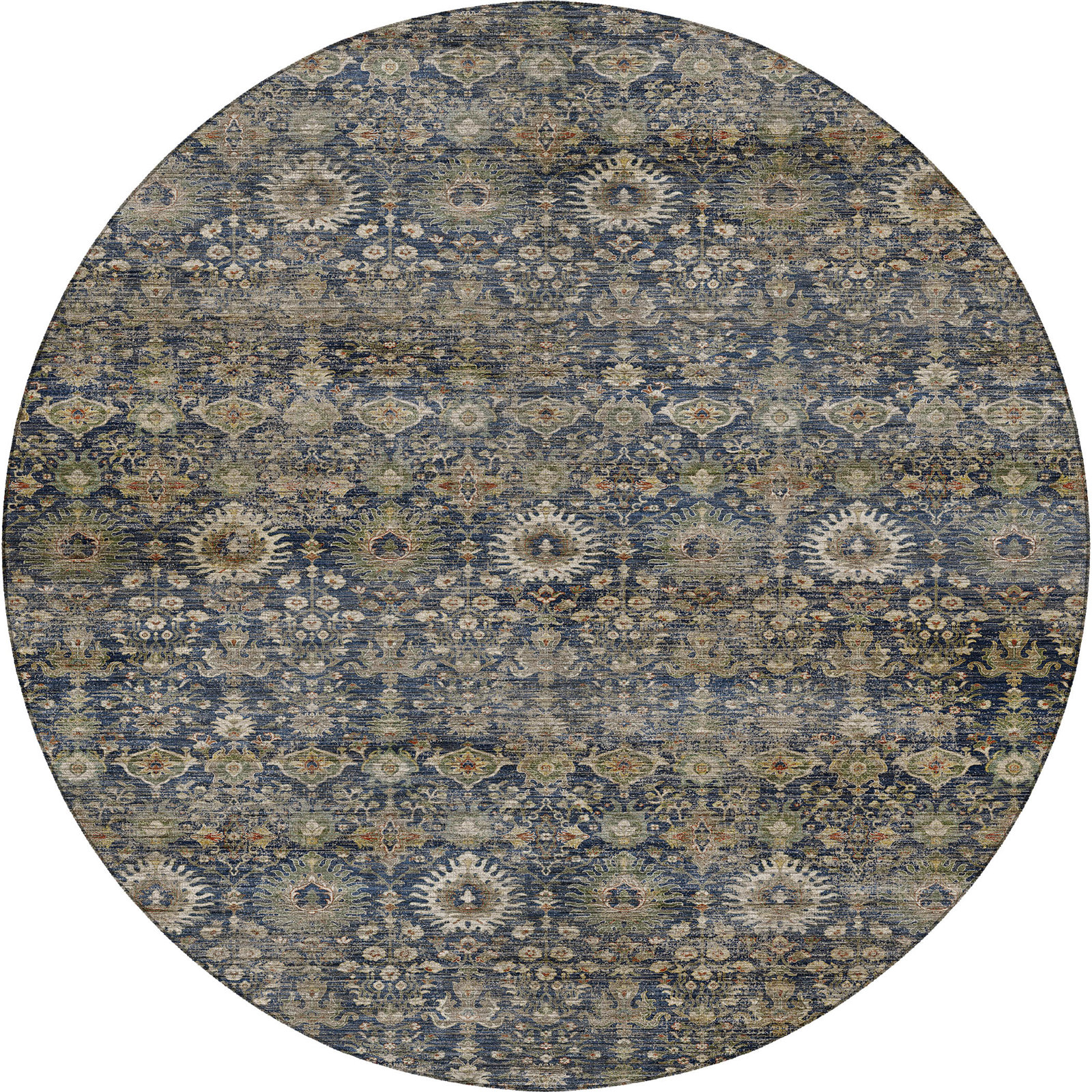 Premium Machine Washable Tirico Traditional Rug, Navy, 8' Round