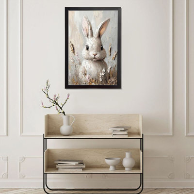 Art mural texturé avec lapin blanc texturé, impressions sur toile avec cadre noir, 12 po x 18 po pour chambre de bébé et salon