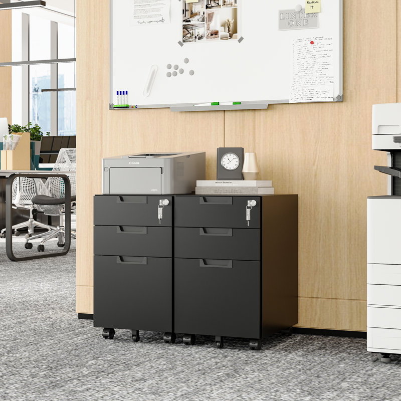 3-Drawer Mobile File Cabinet With Lock - Legal & Letter Size Storage For Home Office, Fully Assembled, Black