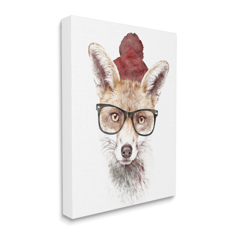 Chapeau de renard roux et lunettes de soleil par Robert Farkas, L 16 po x H 20 po, Toile tendue