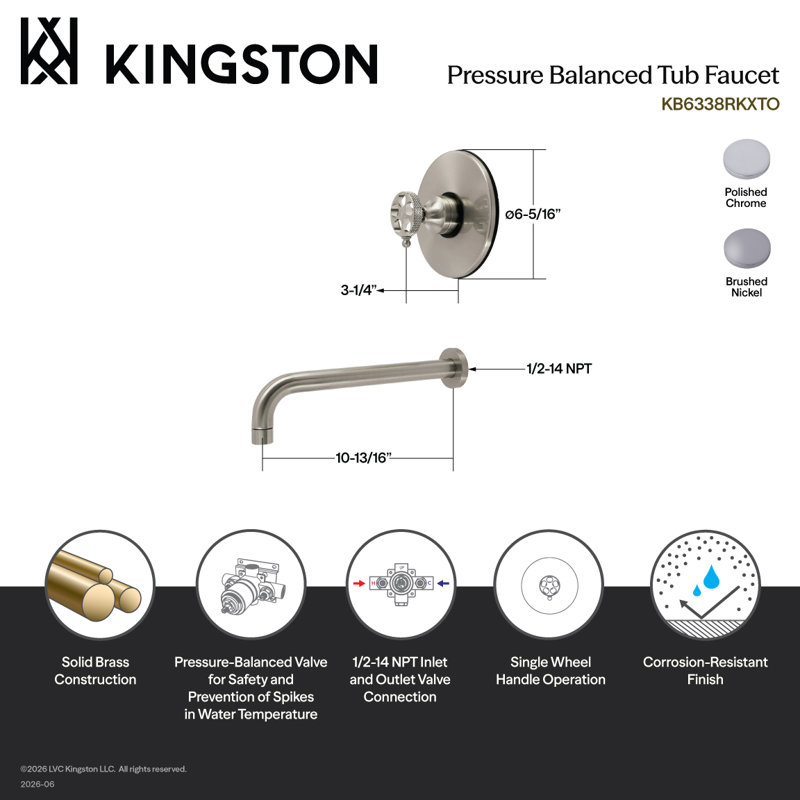 Kingston Brass Webb Single-Handle Pressure Balanced Tub Faucet, Polished Chrome