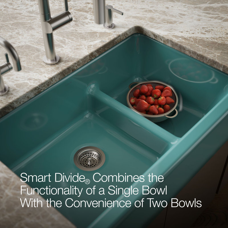 Whitehaven® 36" L x 22" W Double Basin Farmhouse Kitchen Sink, Teal