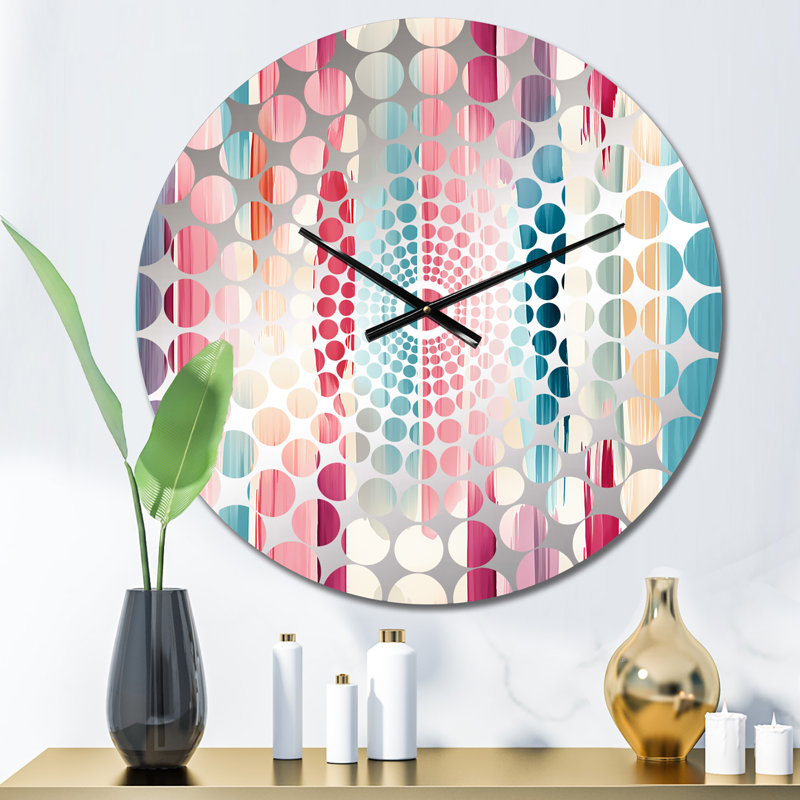 Horloge murale rayée bleue et rose, Médium