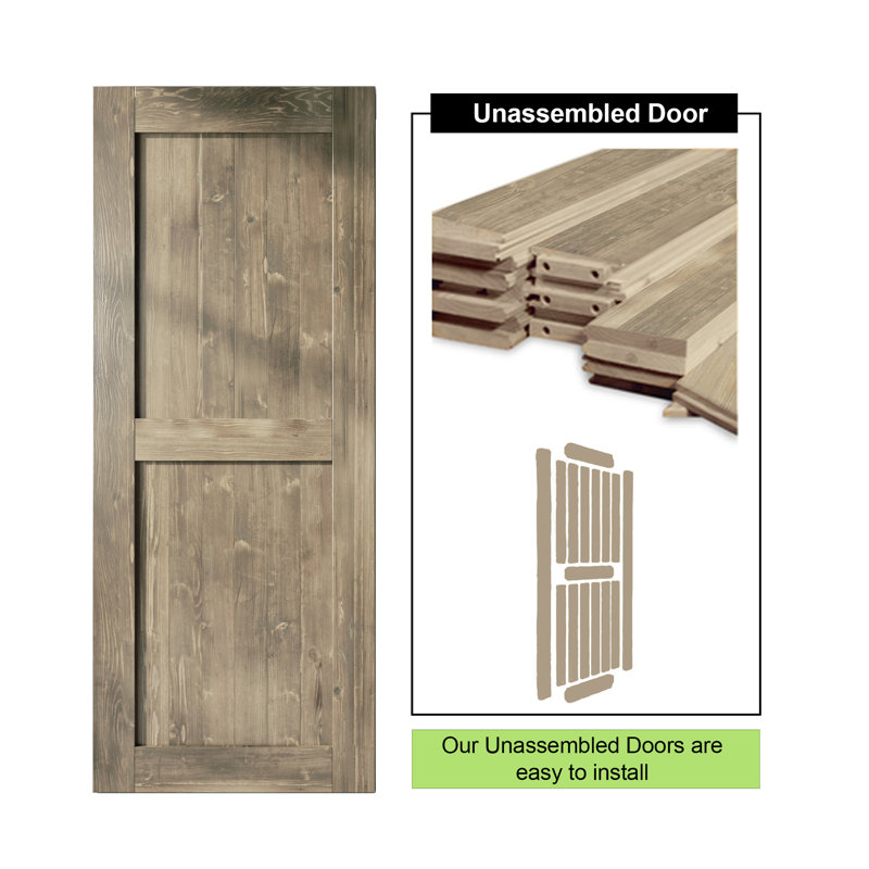 Porte en bois de pin massif non assemblé avec design H rustique noir H Design, 20 po x 84 po, Gris classique