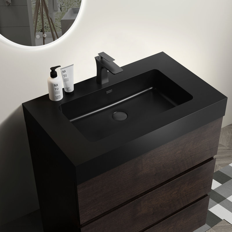 Walnut Vanity Bathroom - , Smooth Functionality 30" Walnut, Drawers, 30", Walnut, Black