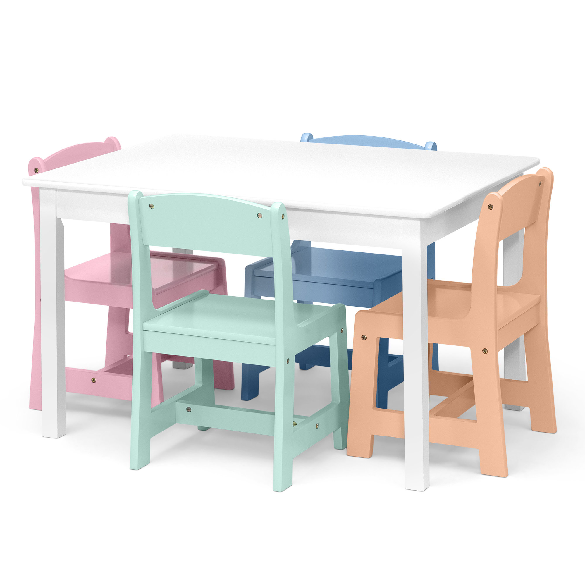 Humble Crew, Blue Table & Red/Green/Yellow/Purple Kids Lightweight Plastic  Table and 4 Chairs Set, Square