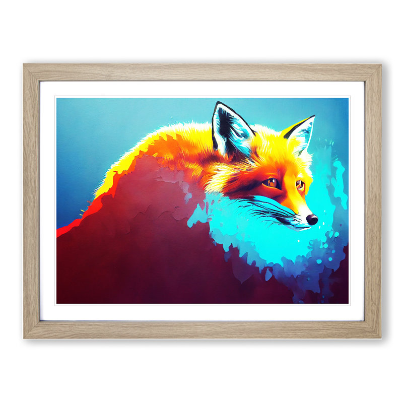 Fox Vol.4 - Single Picture Frame Painting, 46cm H x 64cm W x 2cm D, Oak